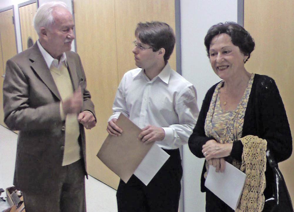 Ernst Mahle, Victor, and Cidinha Mahle before a concert of Mahle's music at Rock Hall, Philadelphia